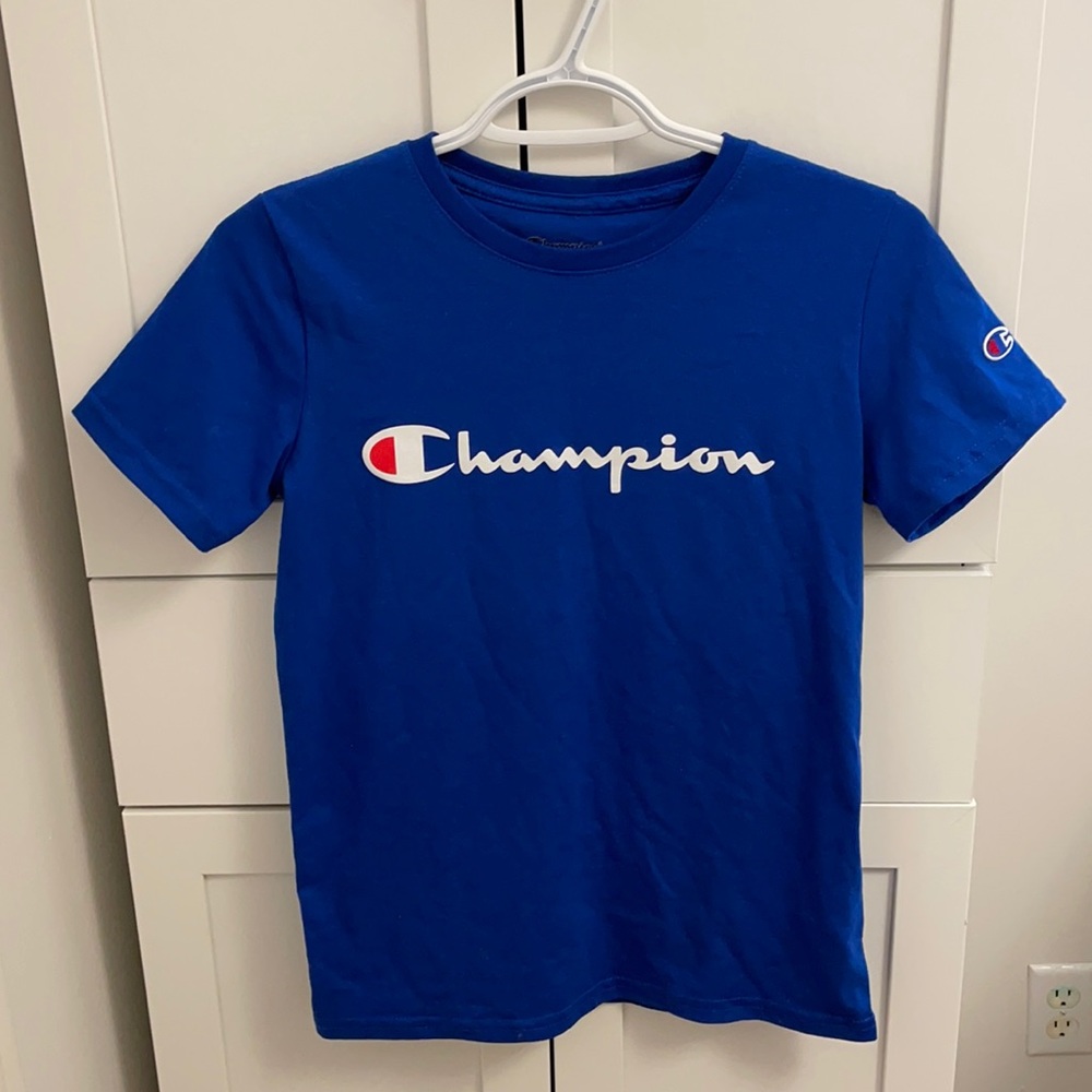 Blue Champion T-Shirt/Tee with Red/White detailing